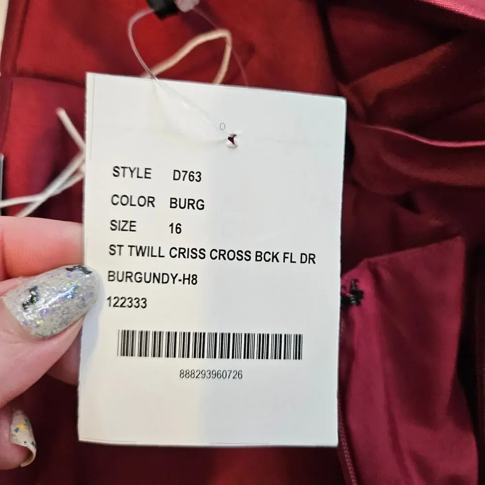 Alfred Sung Satin Twill Halter Lace Up Back A-Line Maxi Dress Burgundy Womens 16 - Picture 6 of 9